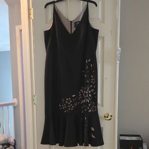 White Tie Black Midi Dress with Floral Cutout